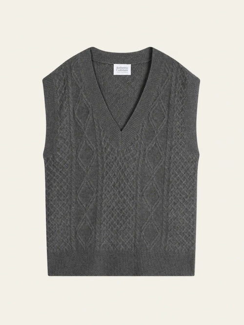 ASLOG Pull Col V sans Manches 4 Fils Anthracite Chiné