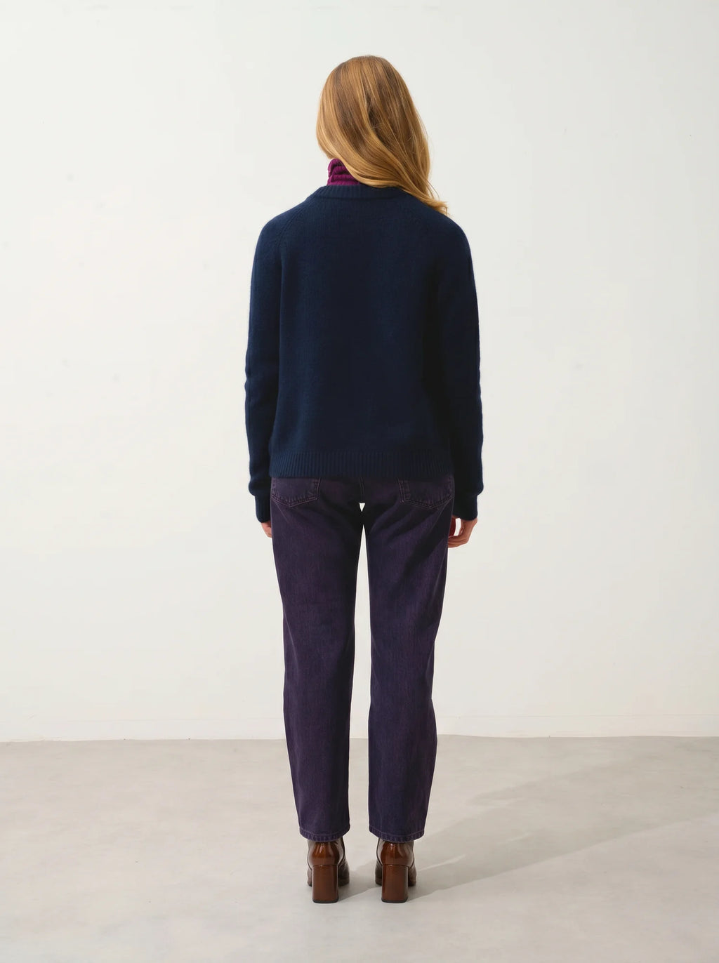 JINPA cardigan col rond 8 fils bleu marine