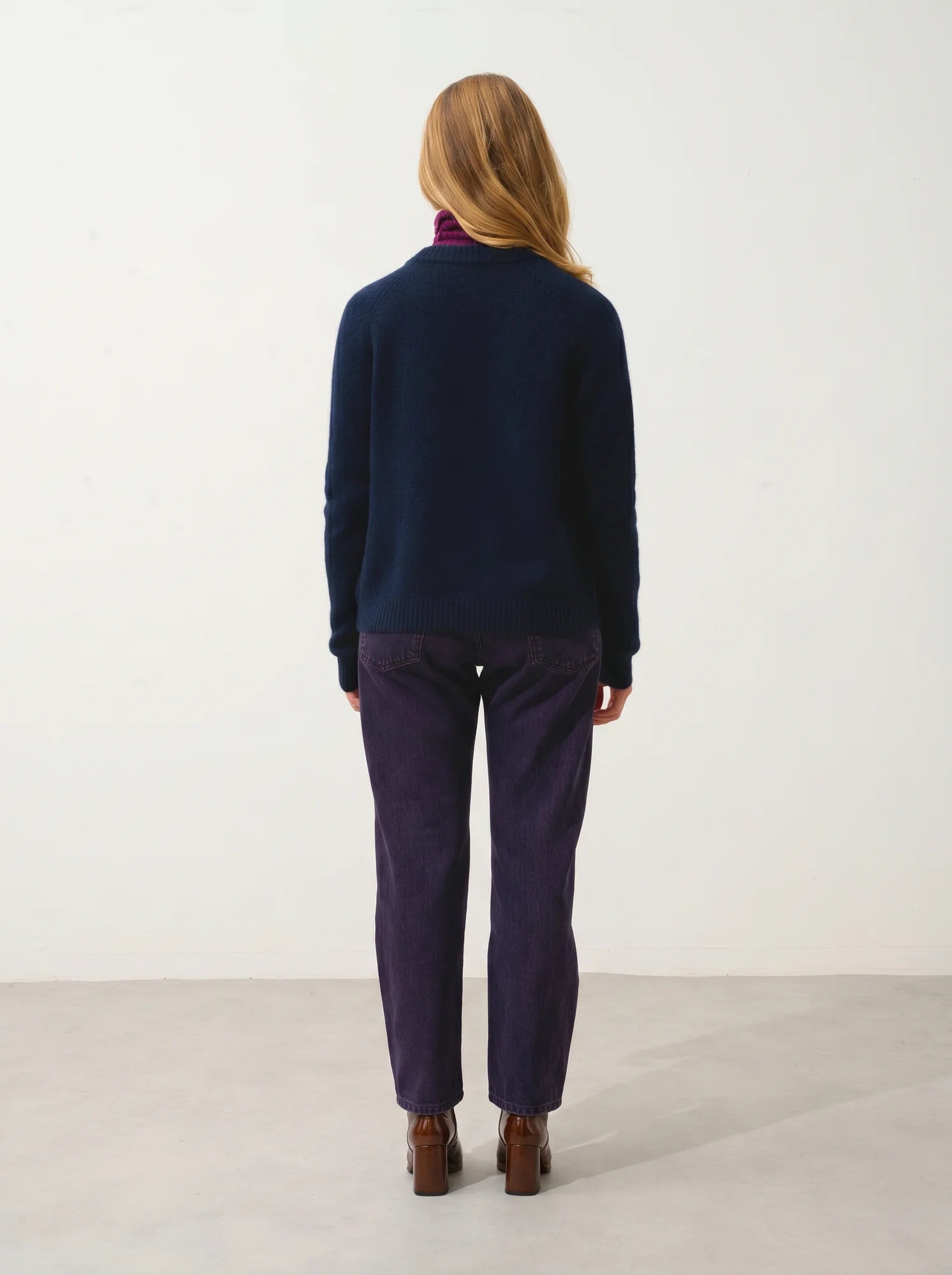 JINPA cardigan col rond 8 fils bleu marine