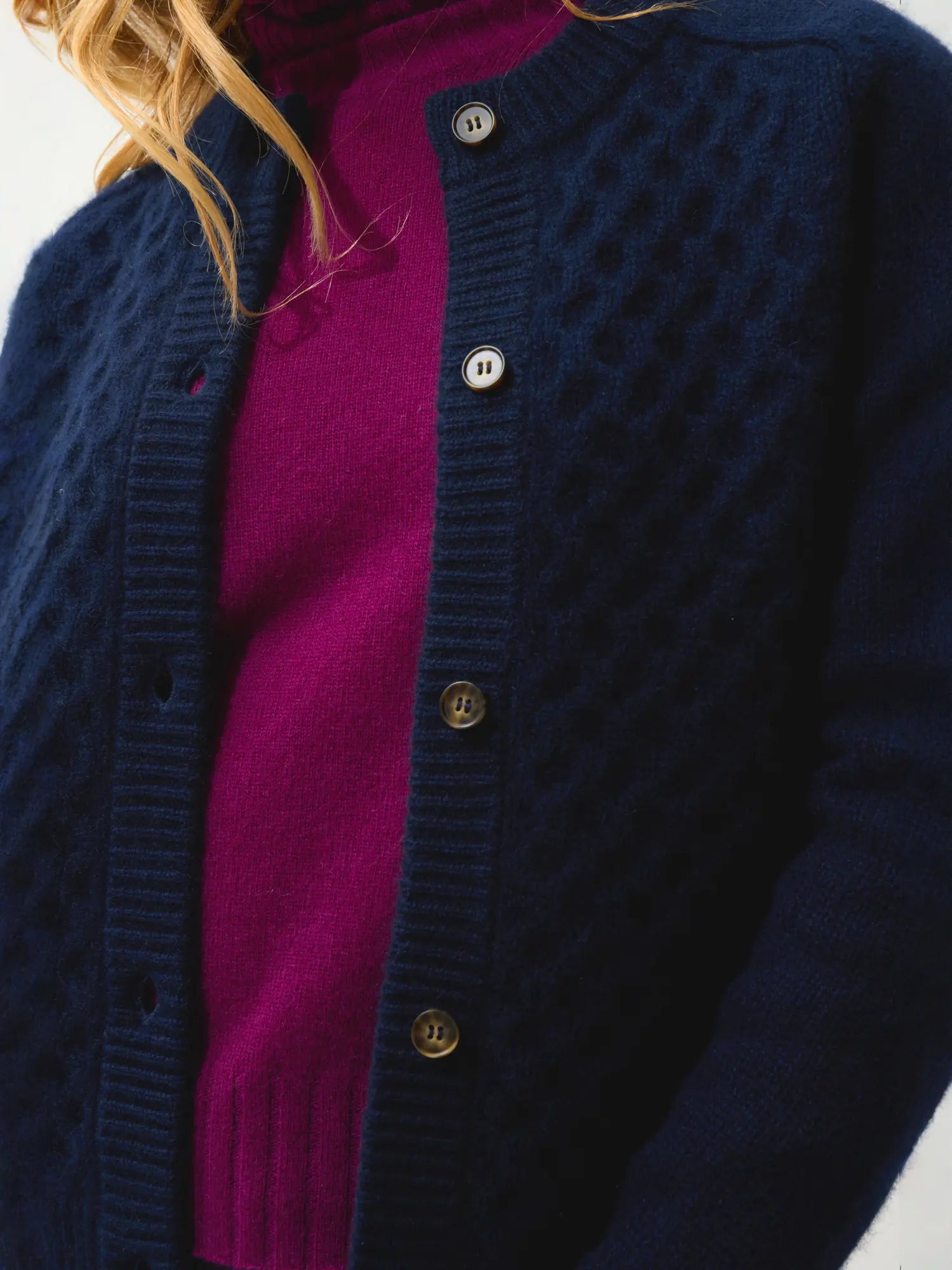 JINPA cardigan col rond 8 fils bleu marine