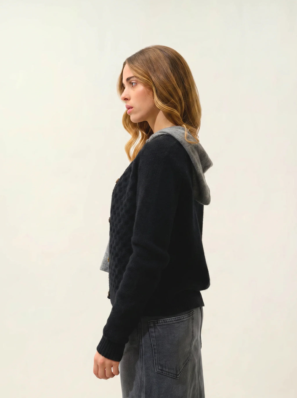 JINPA cardigan crew neck 8 ply black