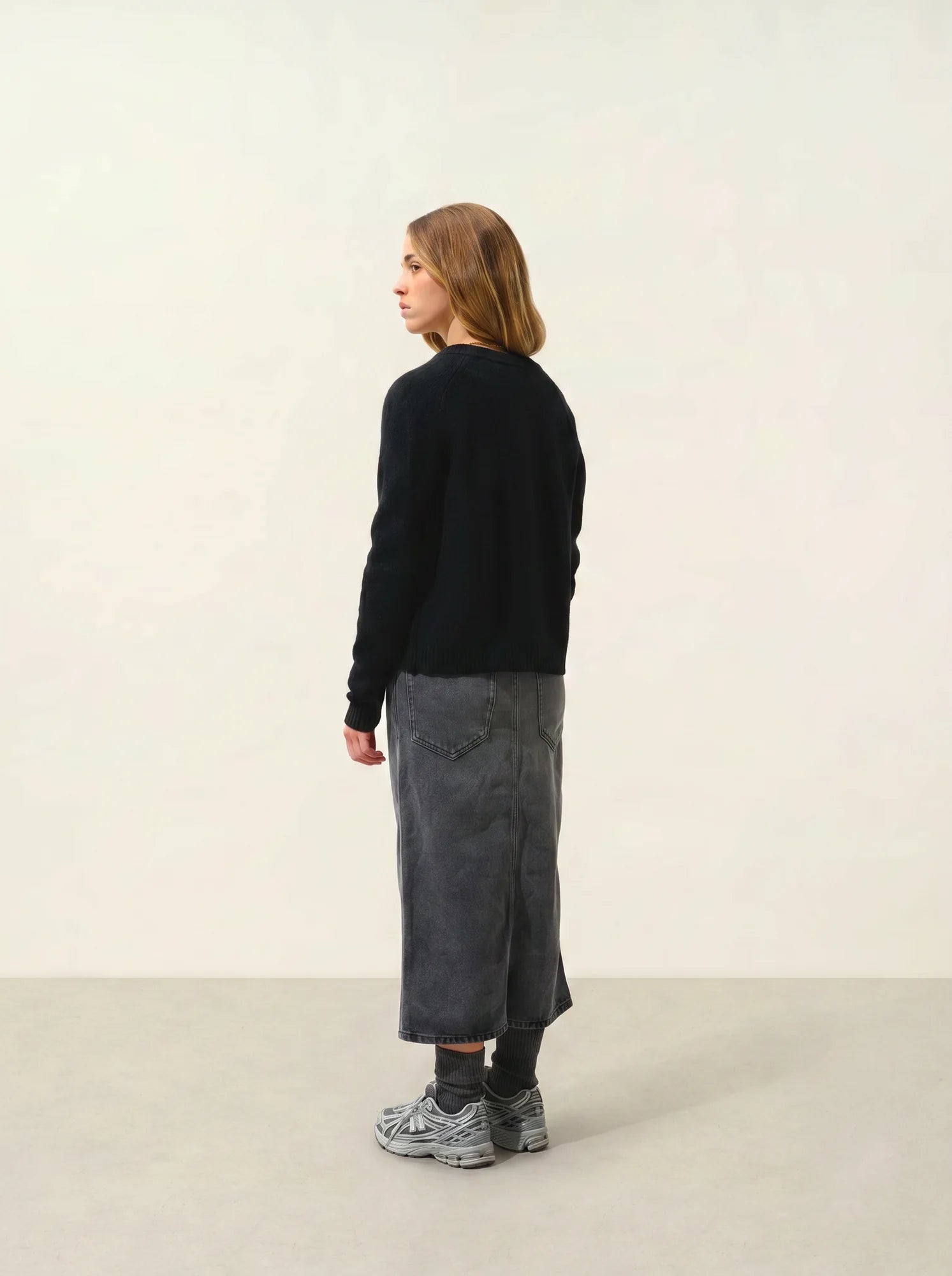 JINPA strickjacke rundhalsausschnitt 8-fädig schwarz