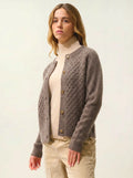 JINPA cardigan crew neck 8 ply heather taupe