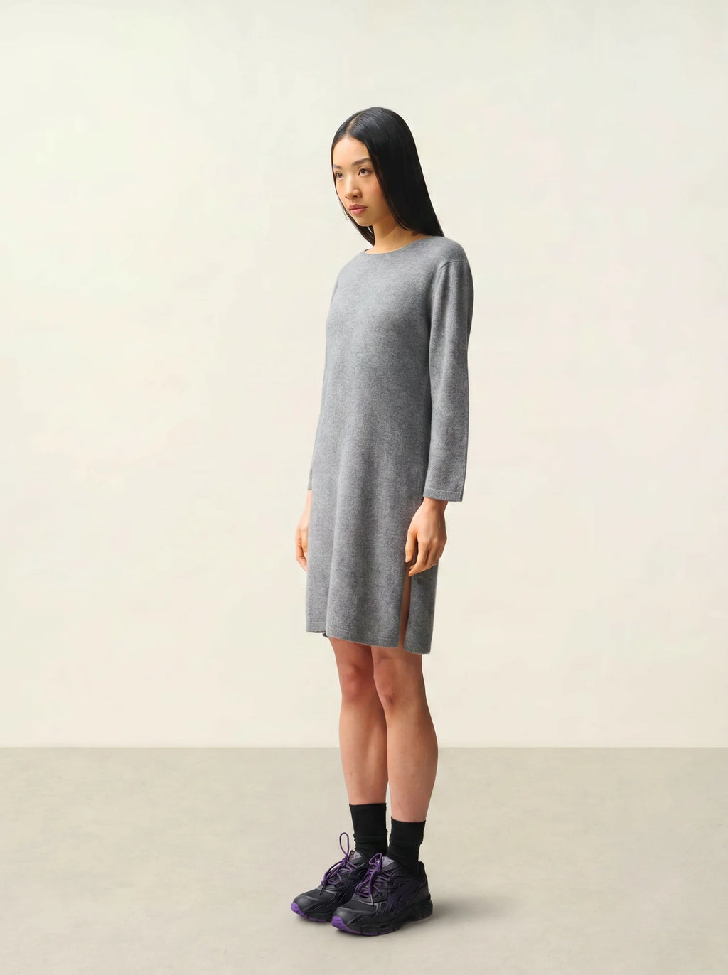 CONISTON kleid rundhalsausschnitt mit gürtel flanelle meliert