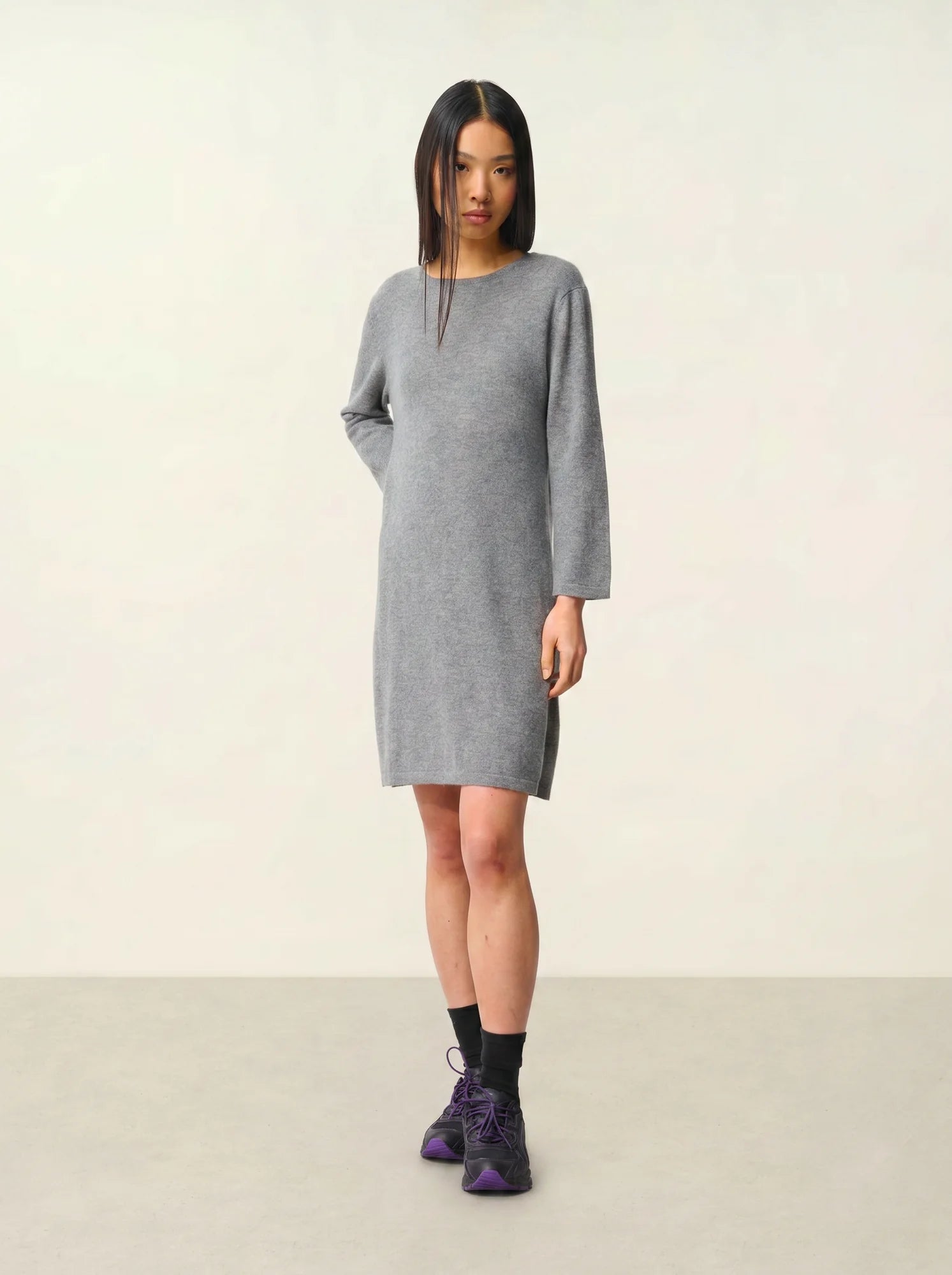 CONISTON kleid rundhalsausschnitt mit gürtel flanelle meliert