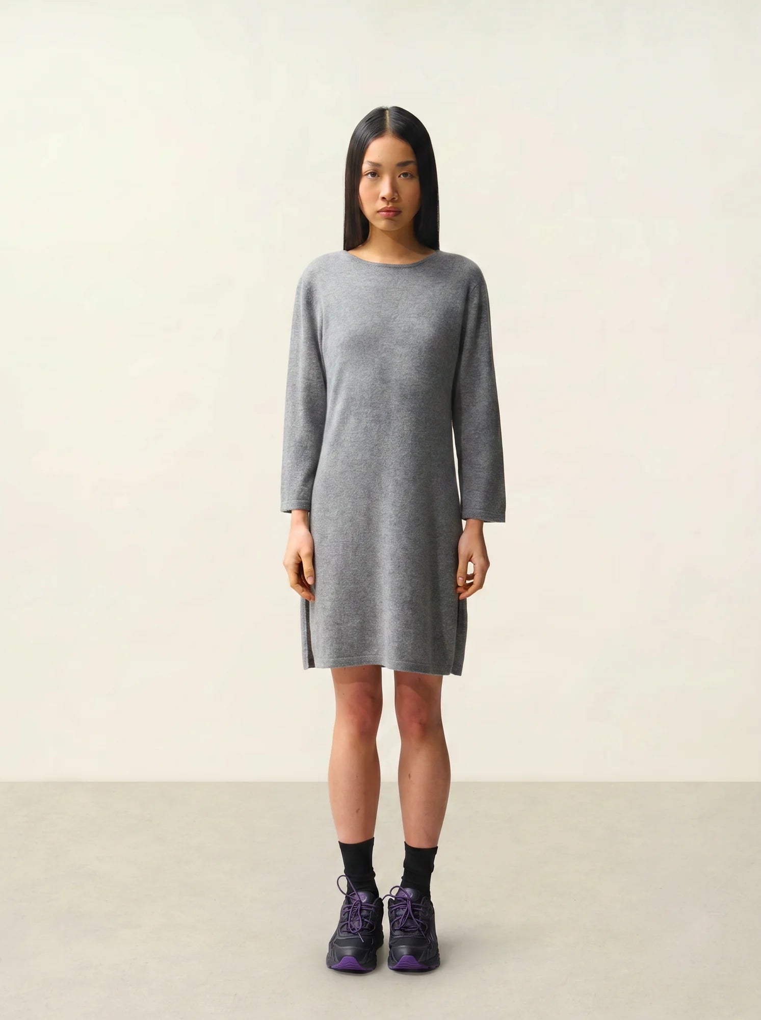 CONISTON kleid rundhalsausschnitt mit gürtel flanelle meliert