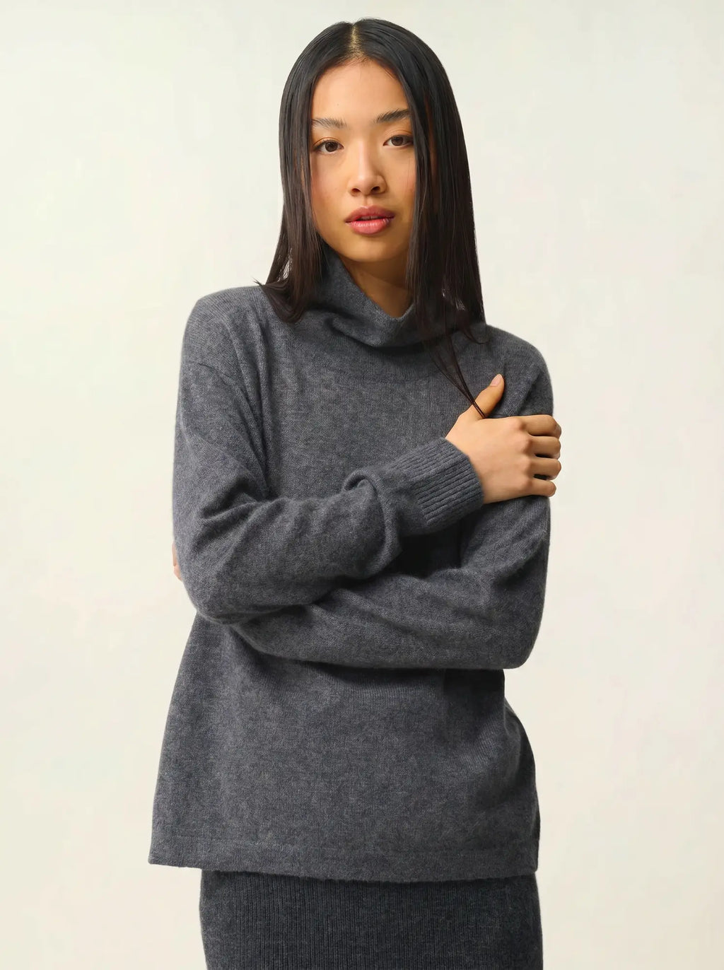 CHEVIOT pull col montant bénitier anthracite chiné