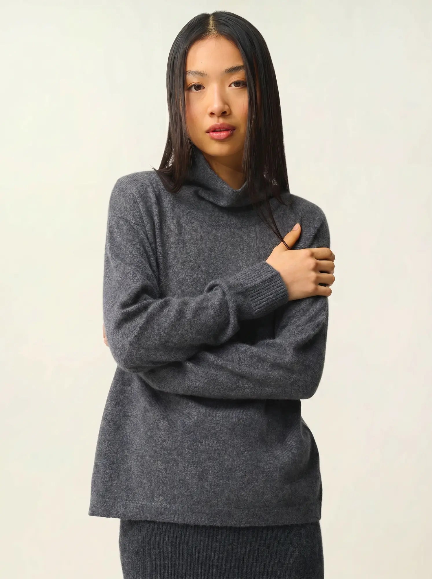 CHEVIOT pull col montant bénitier anthracite chiné