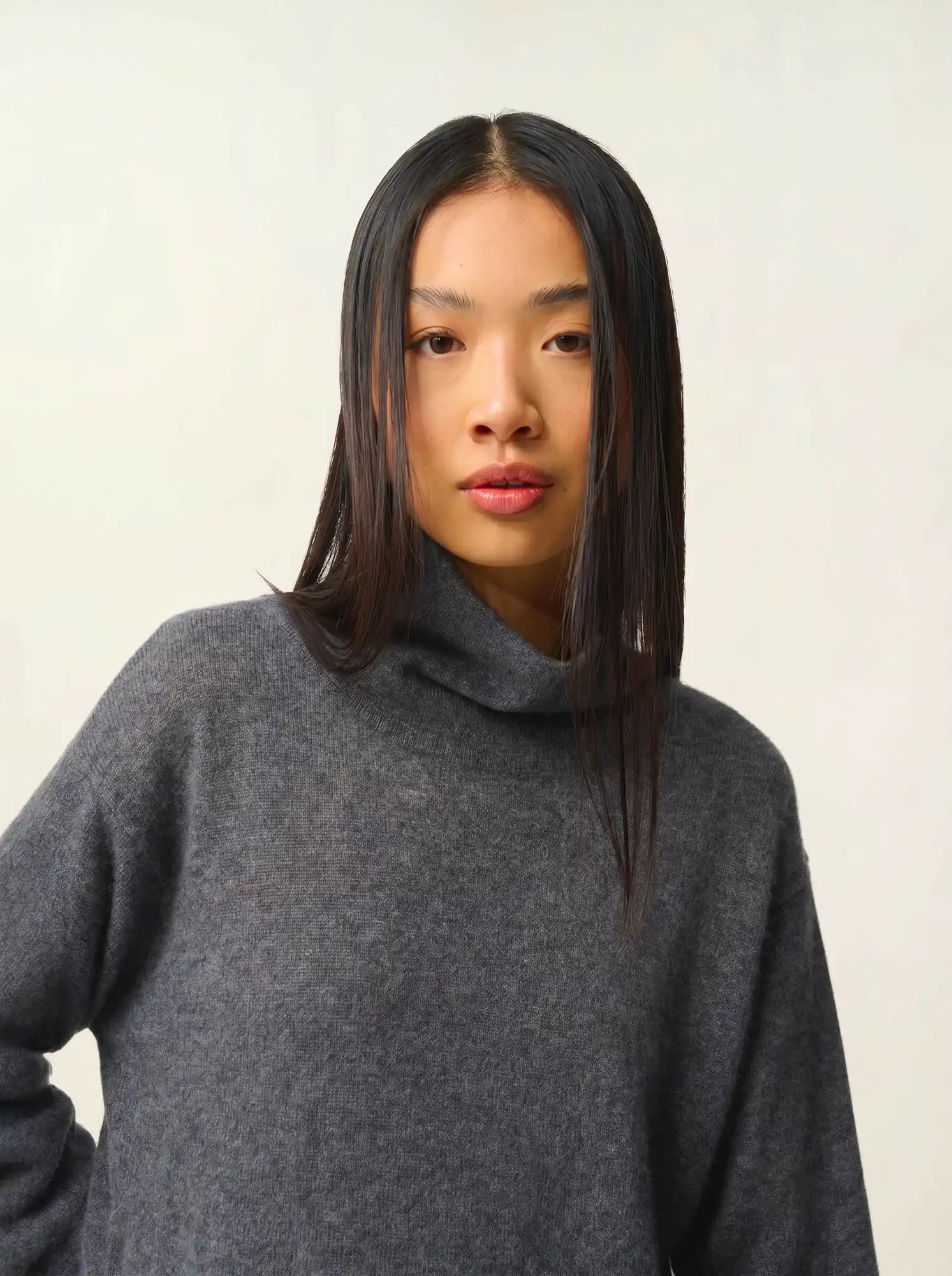 CHEVIOT pull col montant bénitier anthracite chiné