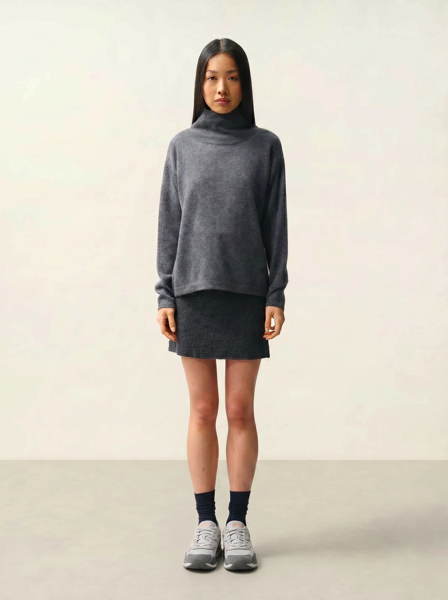 CHEVIOT pull col montant bénitier anthracite chiné