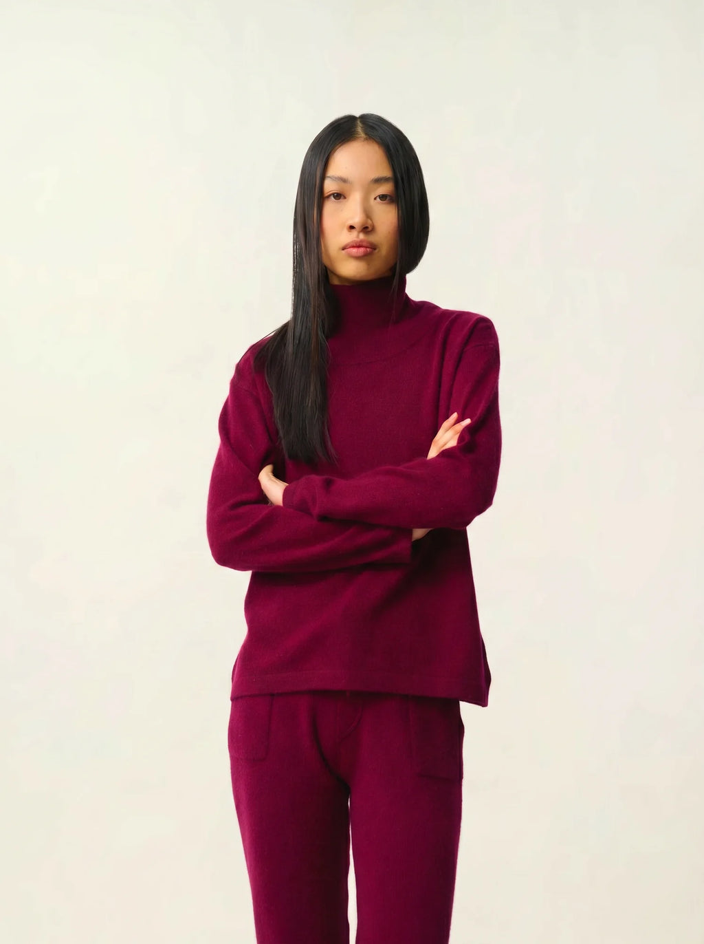 CHEVIOT Pullover Stehkragen Wasserfall Bordeaux