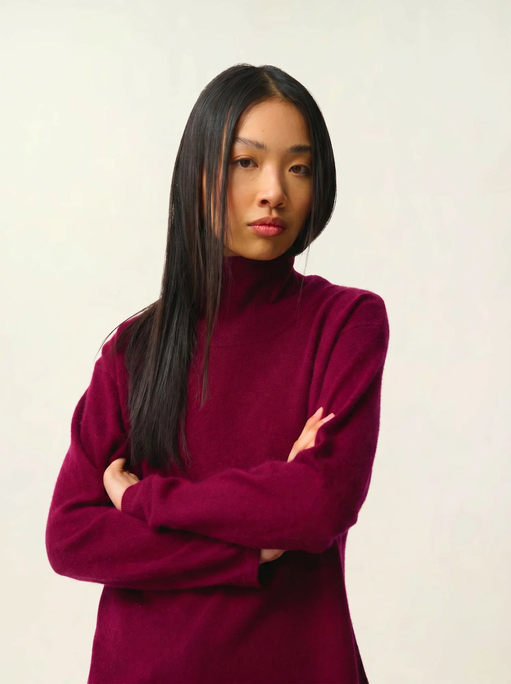 CHEVIOT Pullover Stehkragen Wasserfall Bordeaux