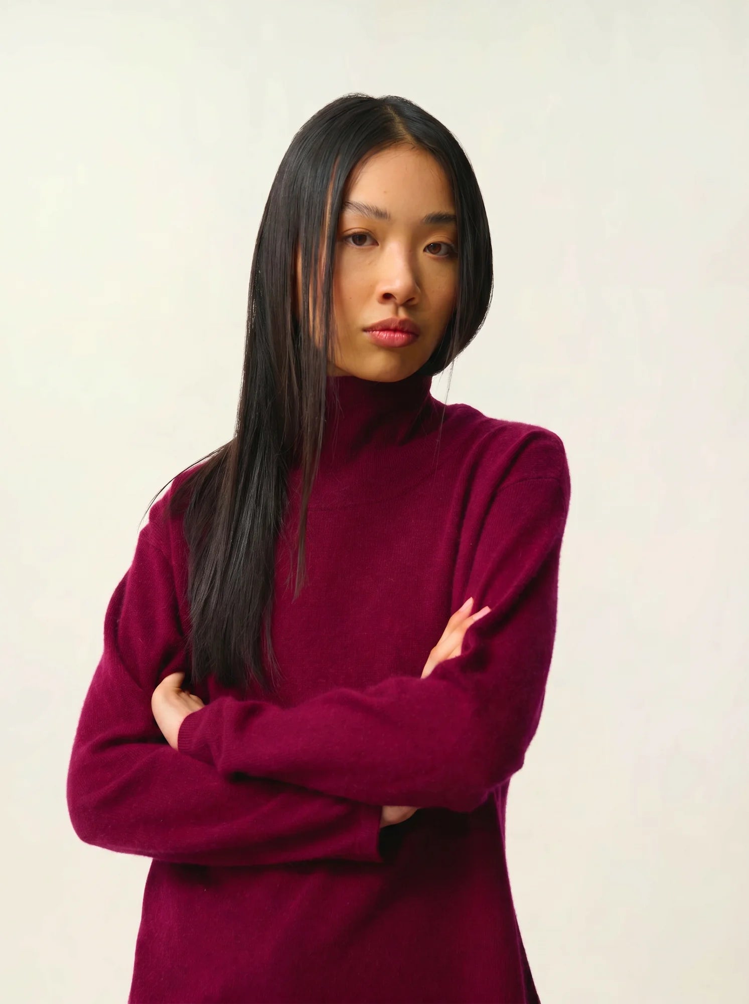 CHEVIOT Pullover Stehkragen Wasserfall Bordeaux