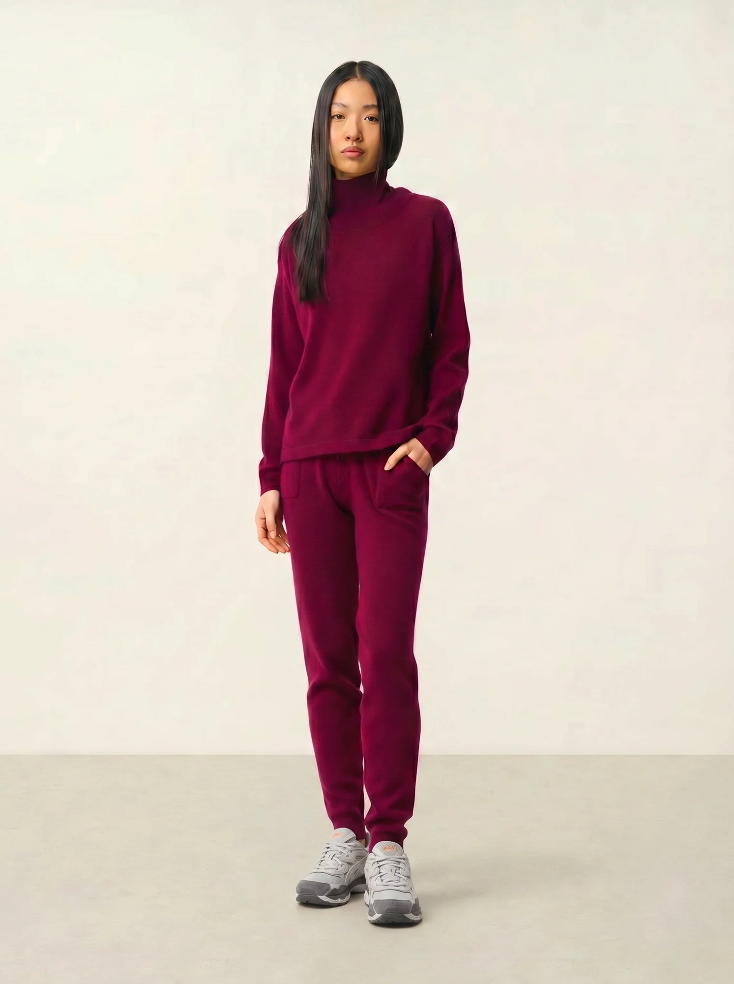 CHEVIOT Pullover Stehkragen Wasserfall Bordeaux