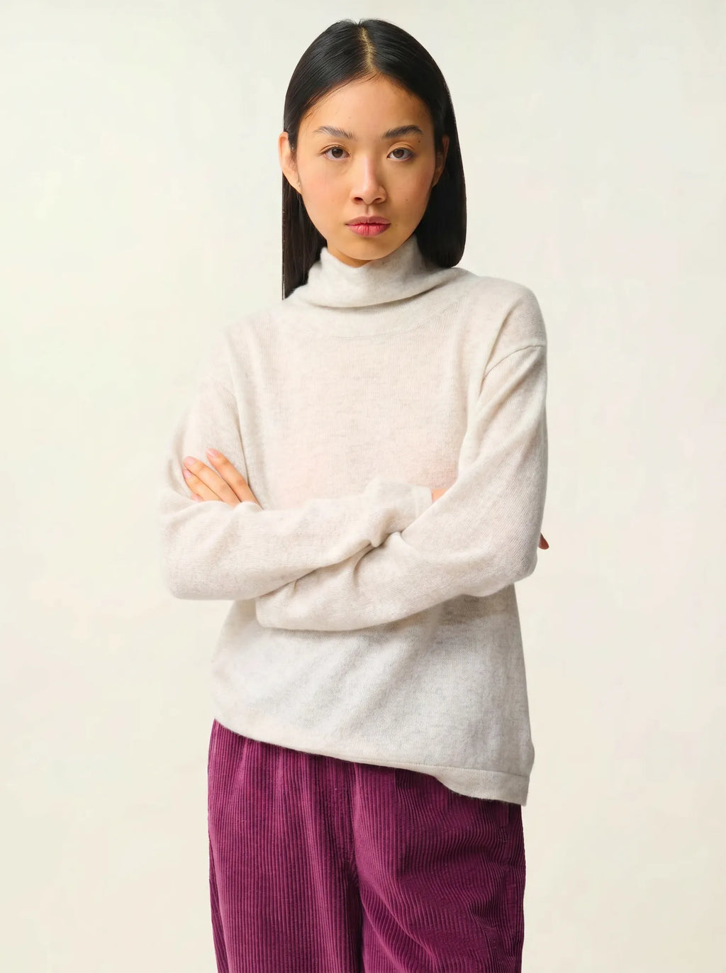 CHEVIOT pullover stehkragen wasserfall perlgrau meliert