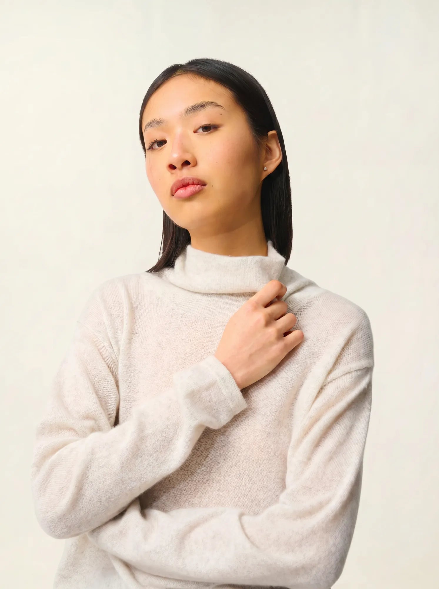 CHEVIOT pullover stehkragen wasserfall perlgrau meliert