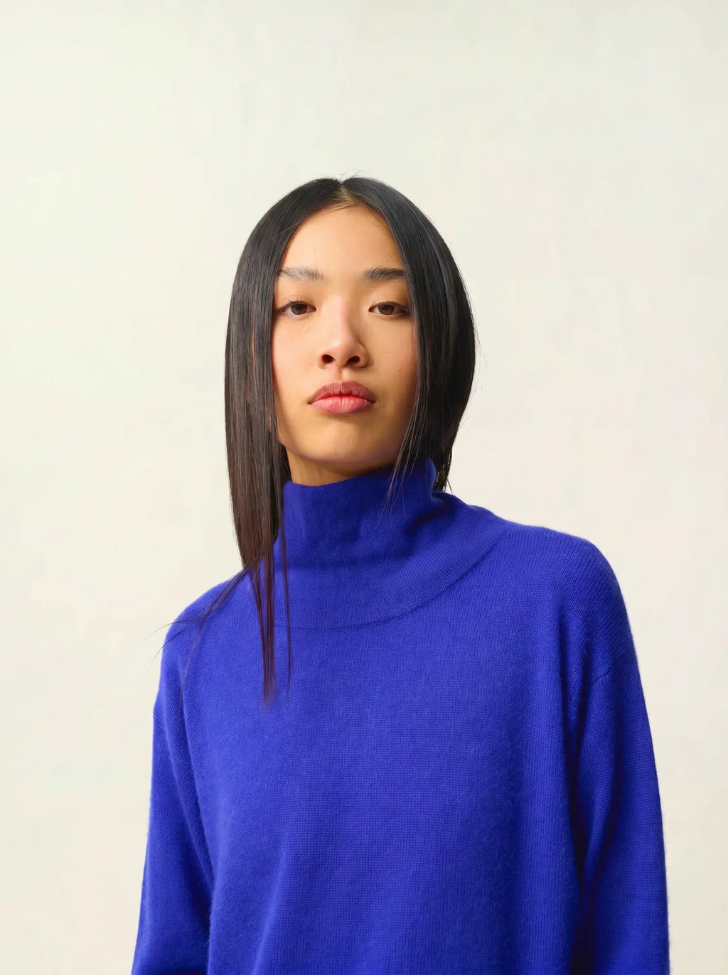 CHEVIOT pull col montant bénitier indigo