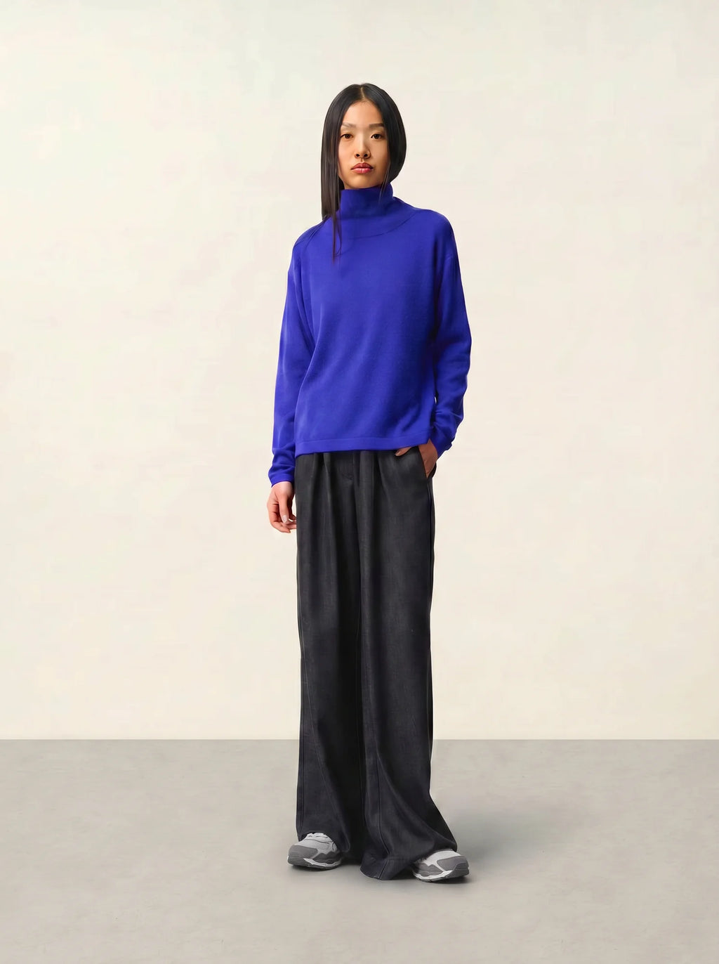 CHEVIOT pull col montant bénitier indigo
