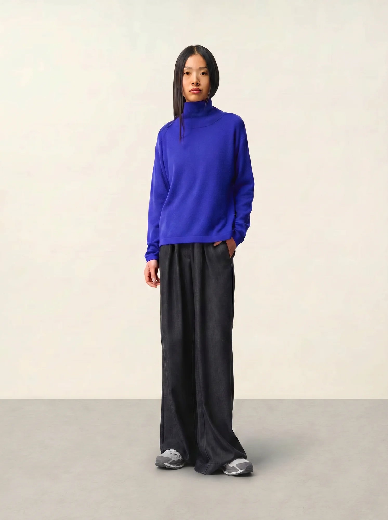 CHEVIOT pull col montant bénitier indigo