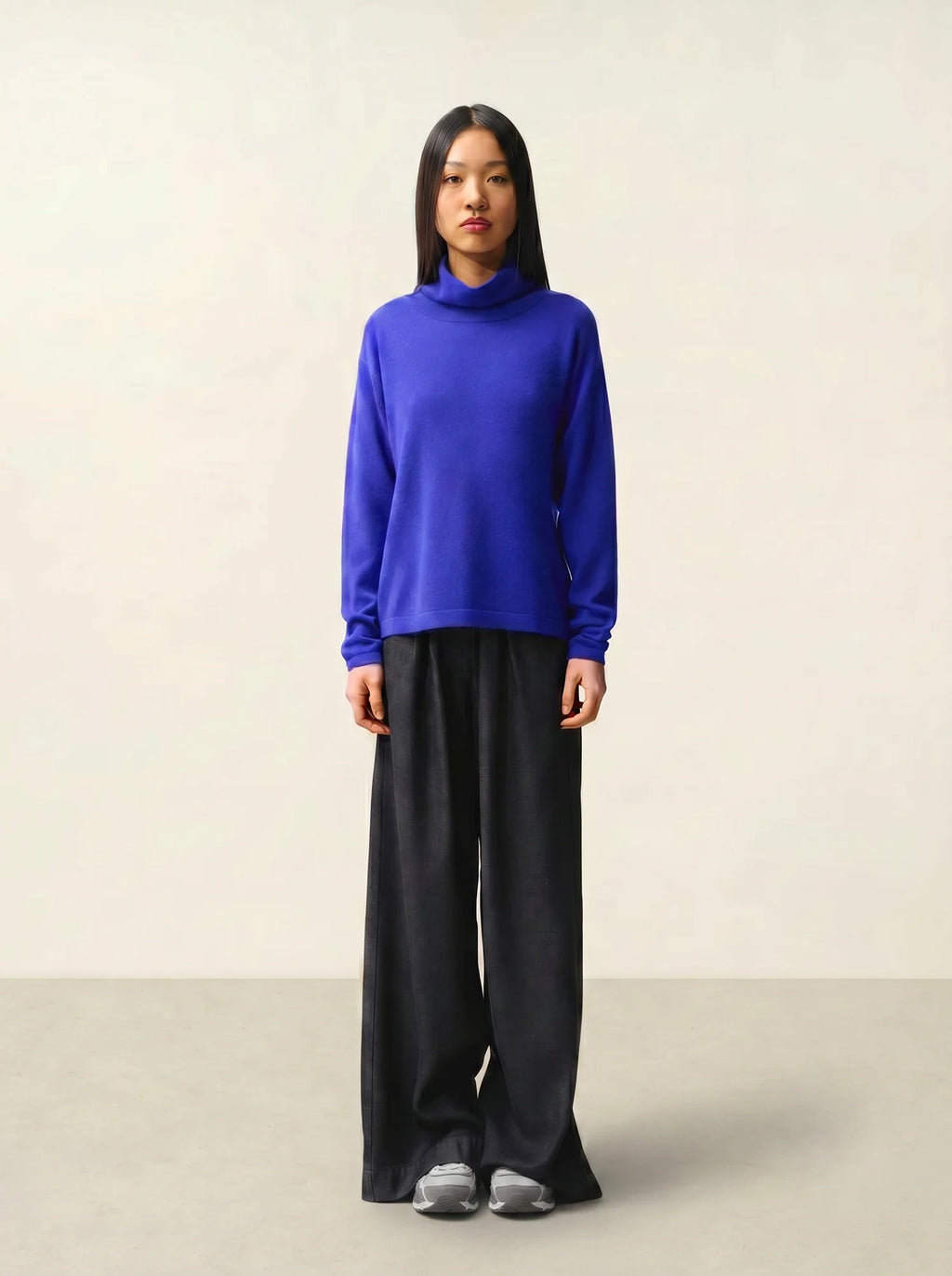 CHEVIOT pull col montant bénitier indigo