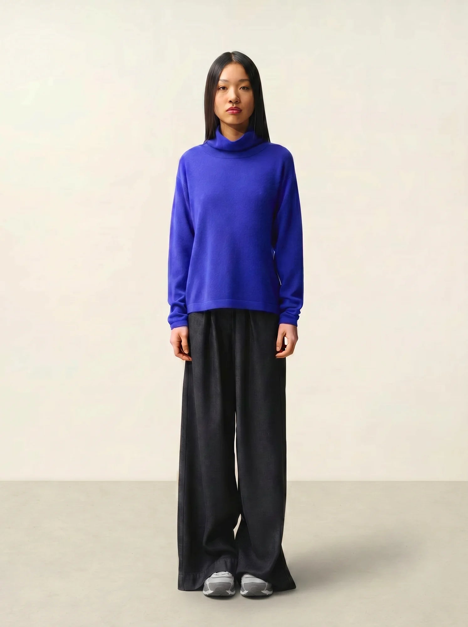 CHEVIOT pull col montant bénitier indigo