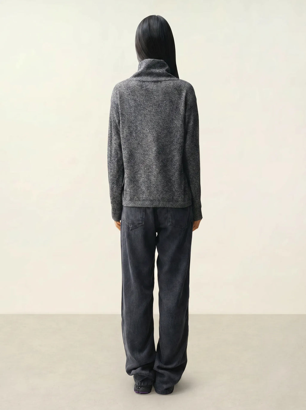 CHEVIOT pullover stehkragen wasserfall schwarz und weiß
