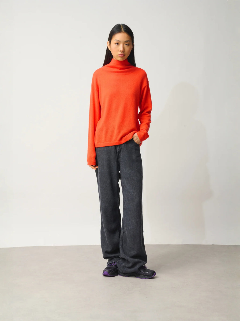 CHEVIOT Pullover Stehkragen Wasserfall Orange