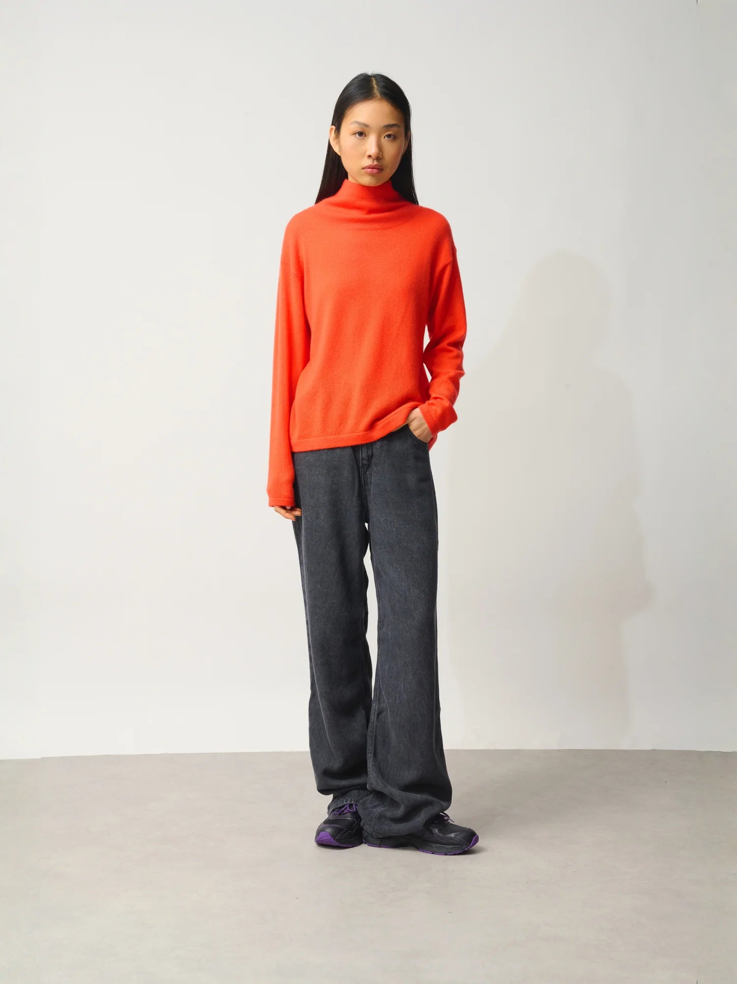 CHEVIOT Pullover Stehkragen Wasserfall Orange