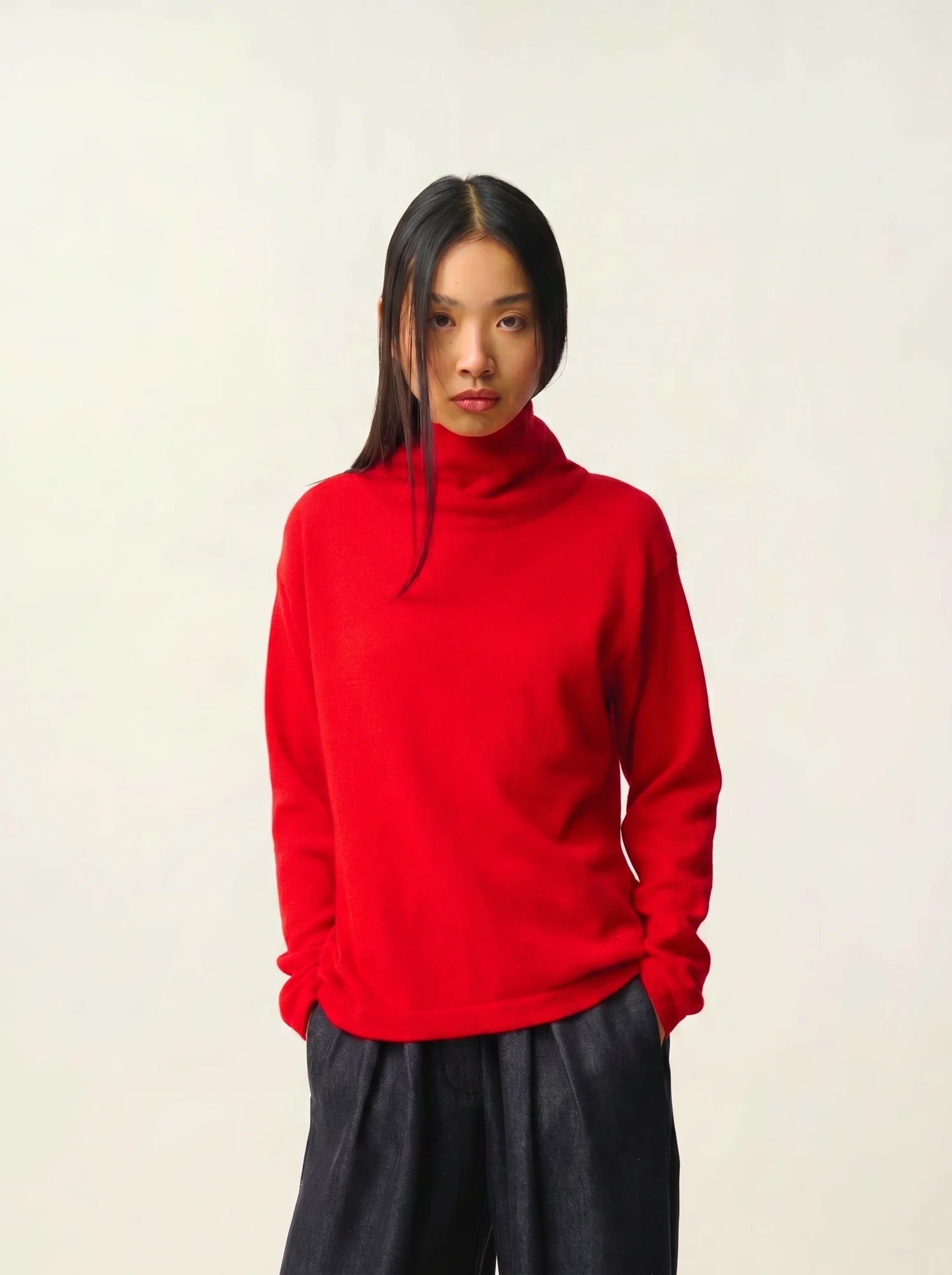 CHEVIOT pull col montant bénitier rouge