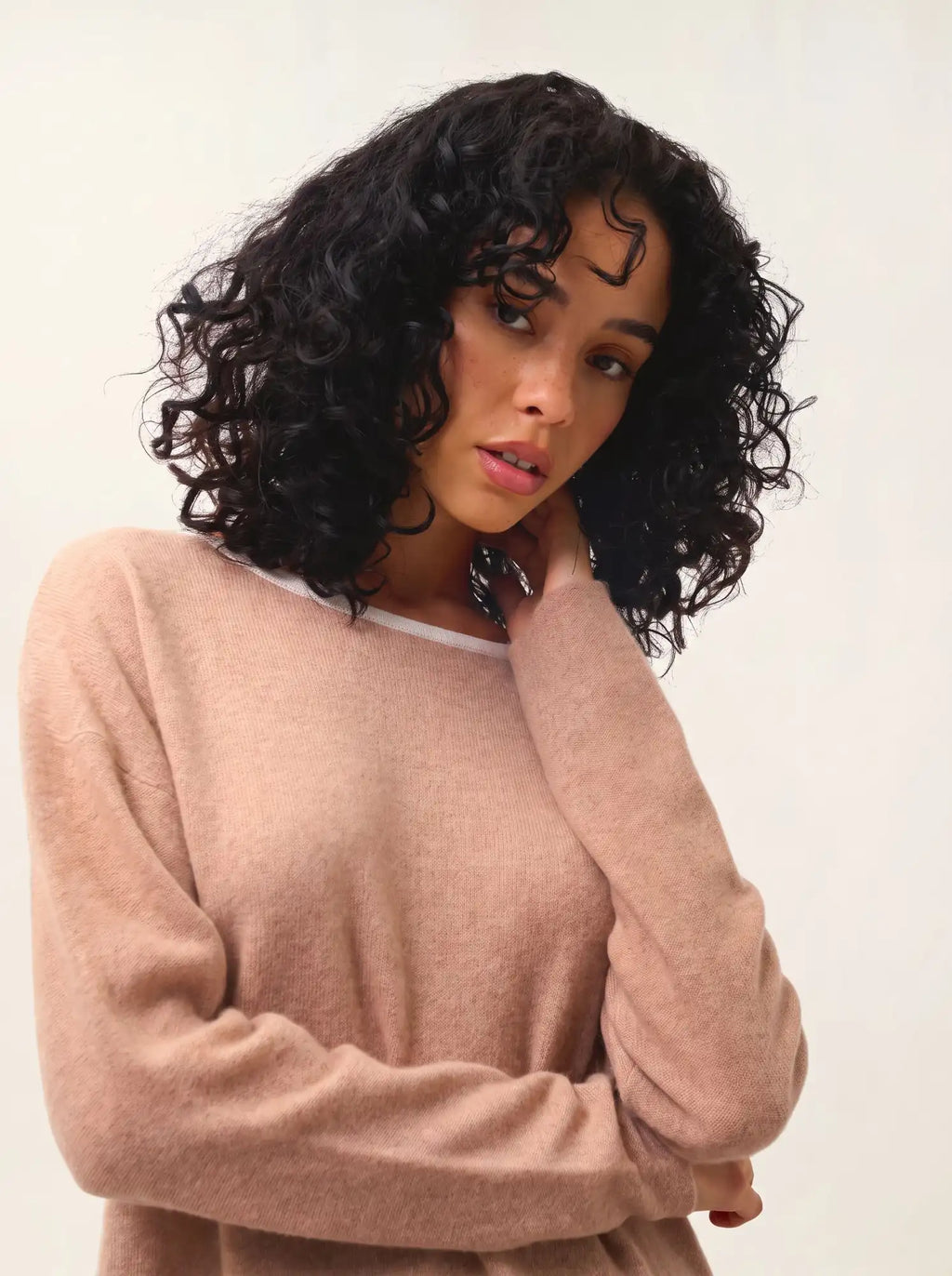 VENUS pullover rundhalsausschnitt elfenbein und camel meliert