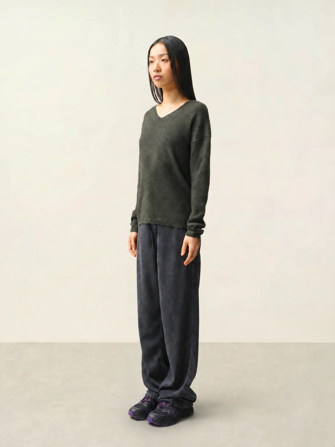 DOTY Pull Col V 4 Fils Kaki Chiné