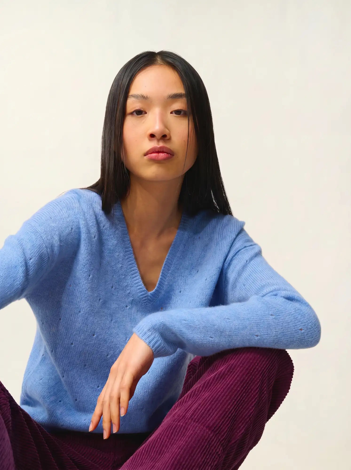 DOTY Pullover V-Ausschnitt 4-fädig Himmelblau