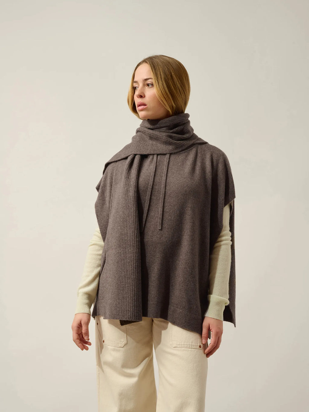 APOLLINE Écharpe 4 Fils Taupe et Vieux Rose