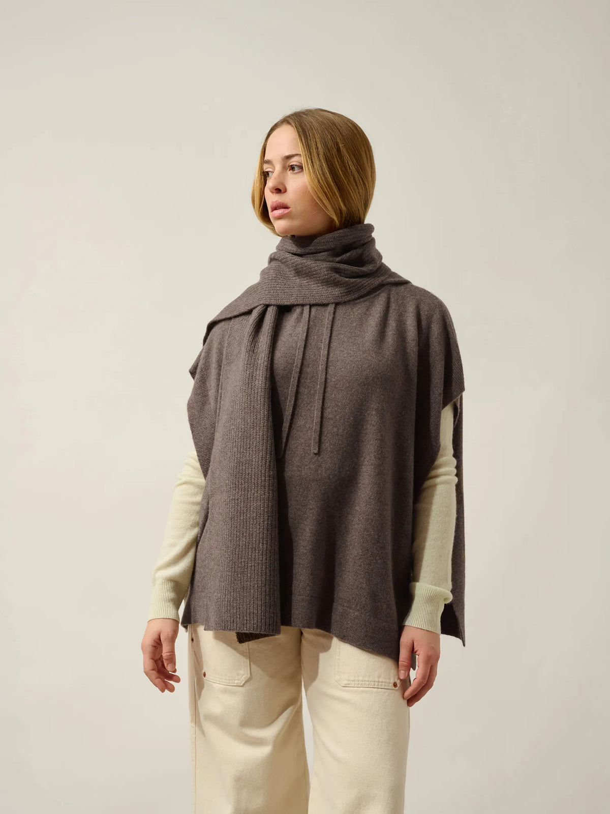 APOLLINE Écharpe 4 Fils Taupe et Vieux Rose