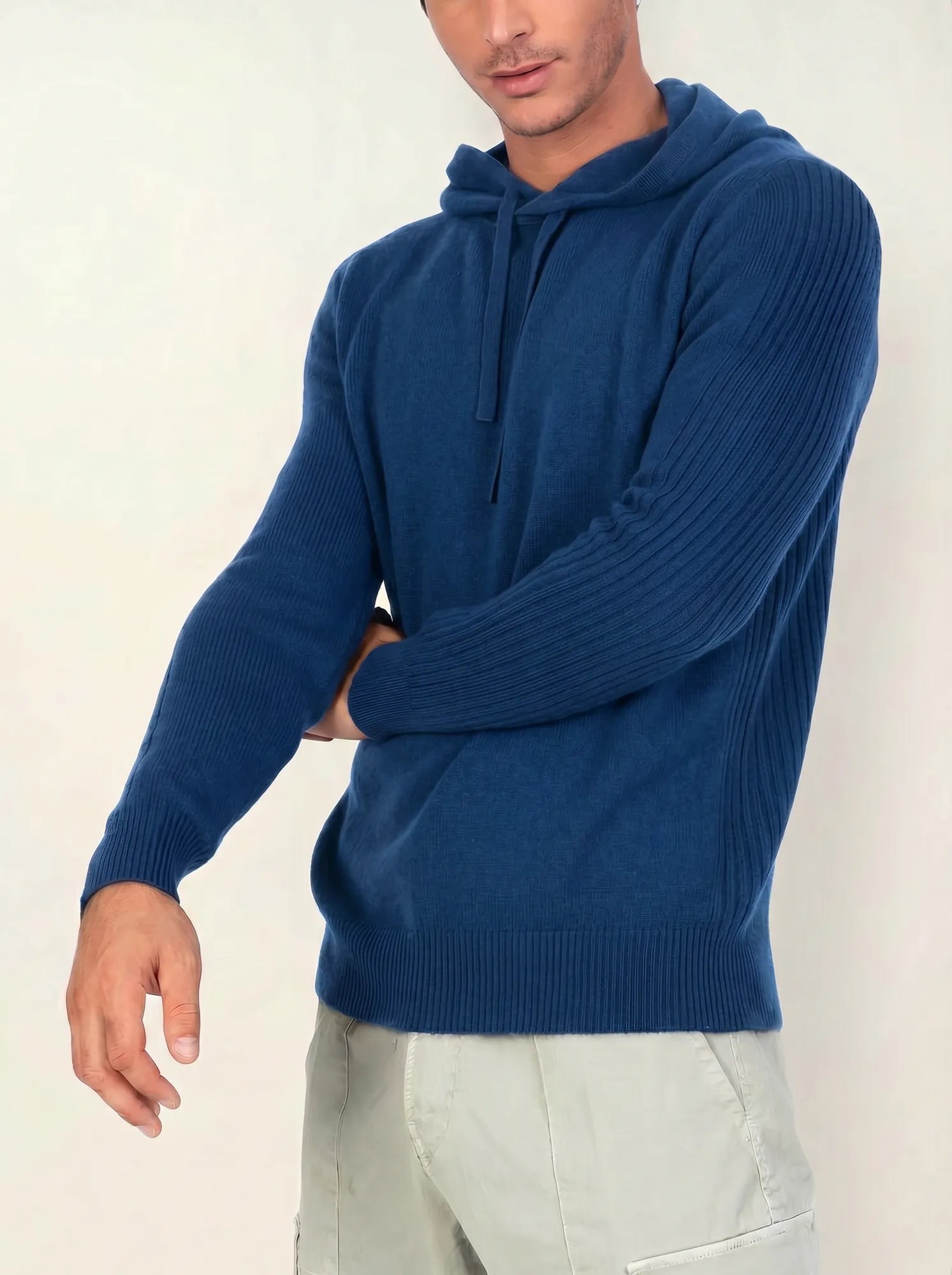 BENDT pullover mit kapuze 4-fädig blau meliert