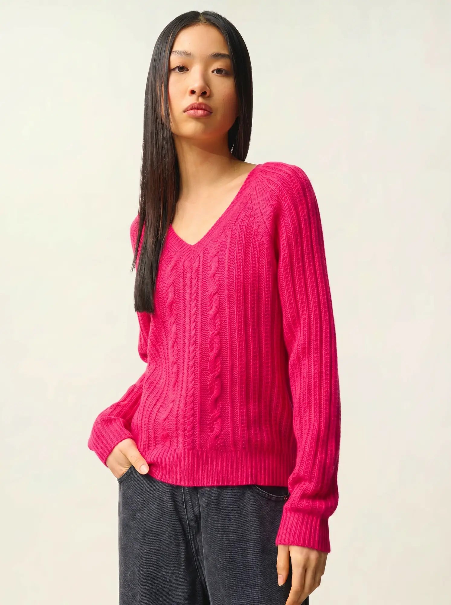 INDIRA pullover v-ausschnitt 6-fädig fuchsia