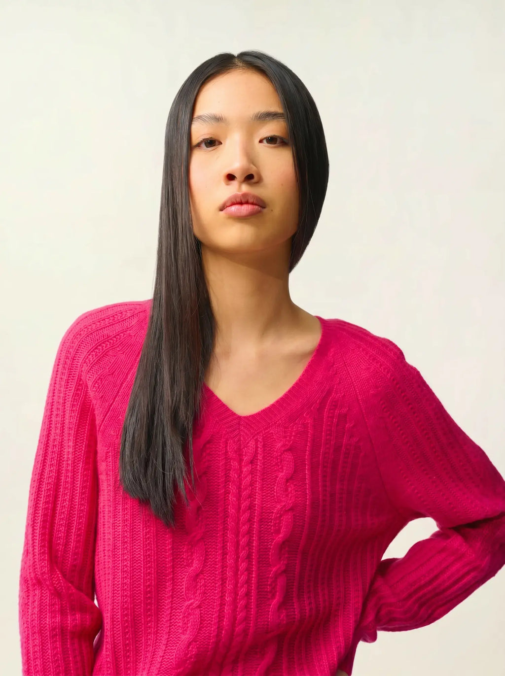 INDIRA pullover v-ausschnitt 6-fädig fuchsia
