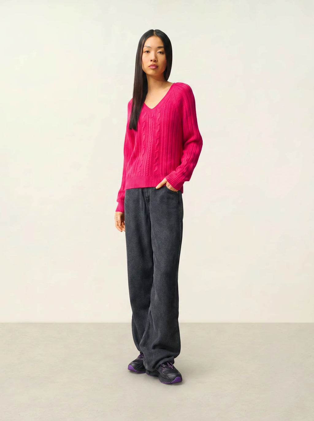 INDIRA pullover v-ausschnitt 6-fädig fuchsia