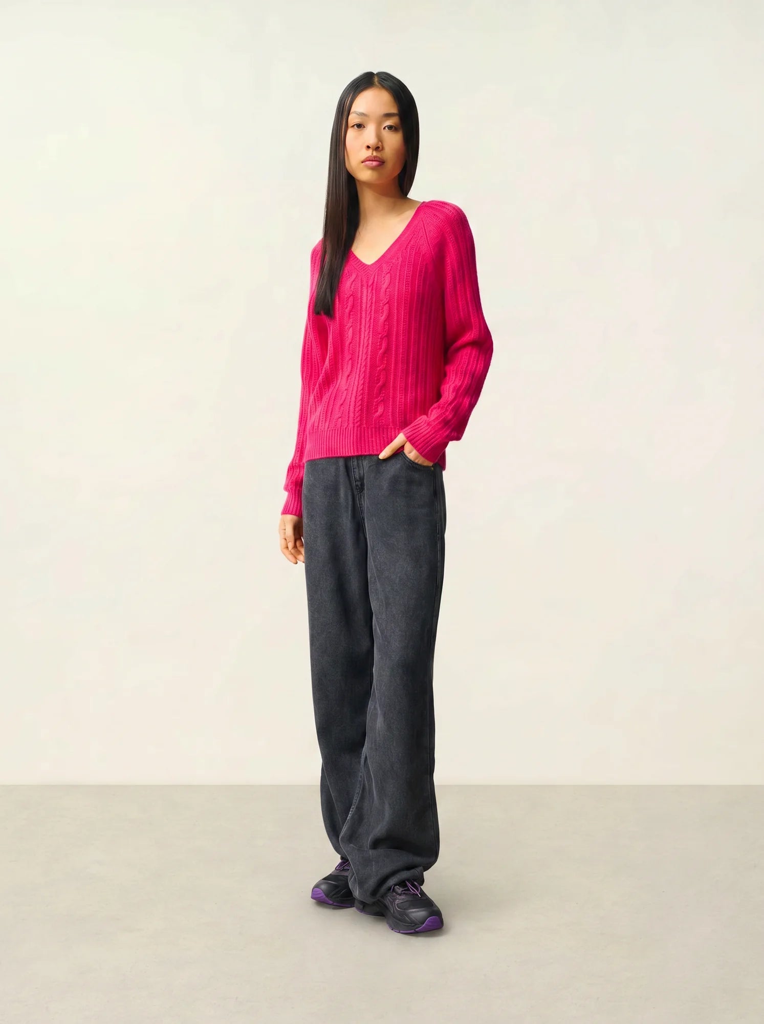 INDIRA pullover v-ausschnitt 6-fädig fuchsia