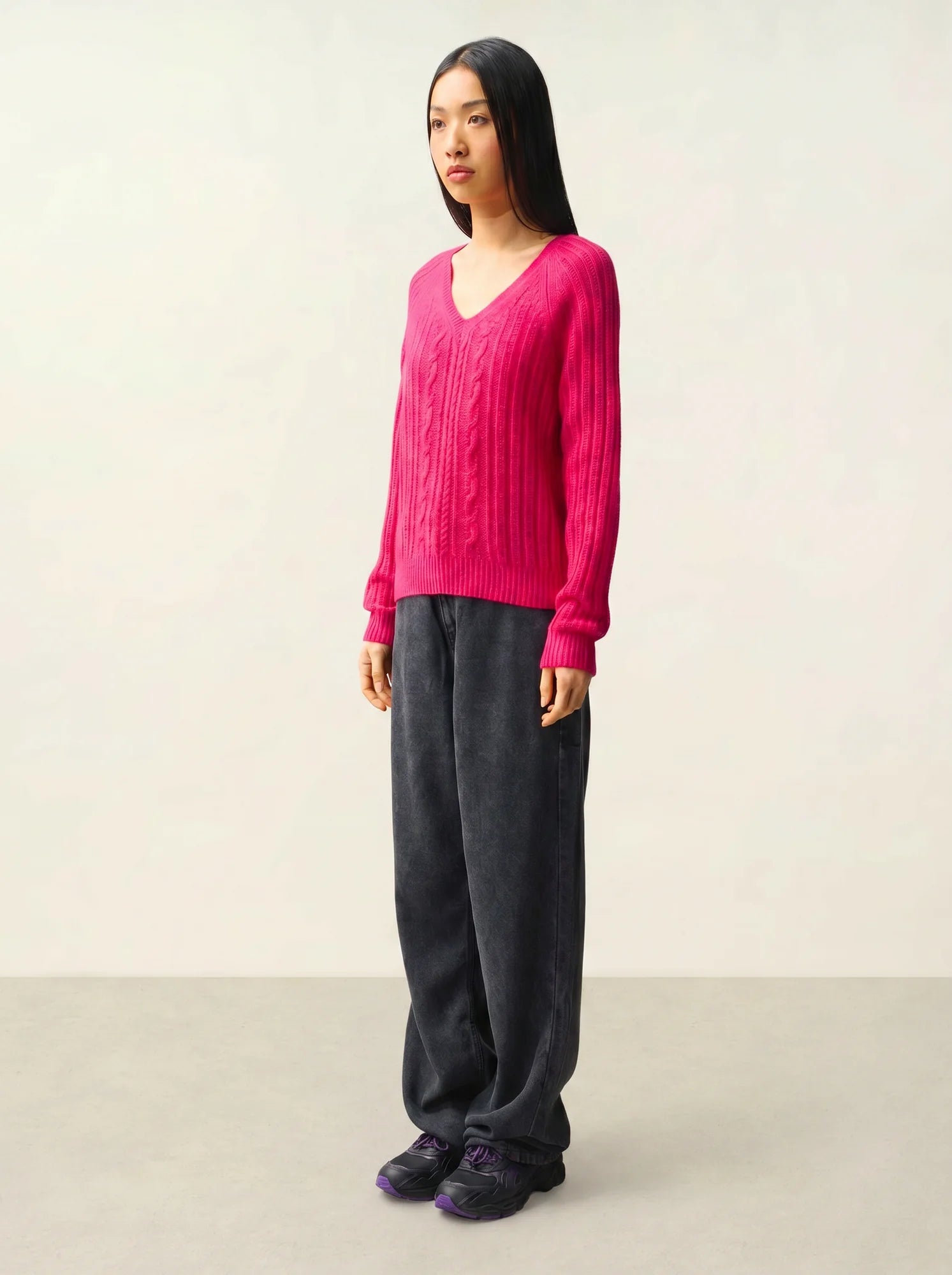 INDIRA pullover v-ausschnitt 6-fädig fuchsia