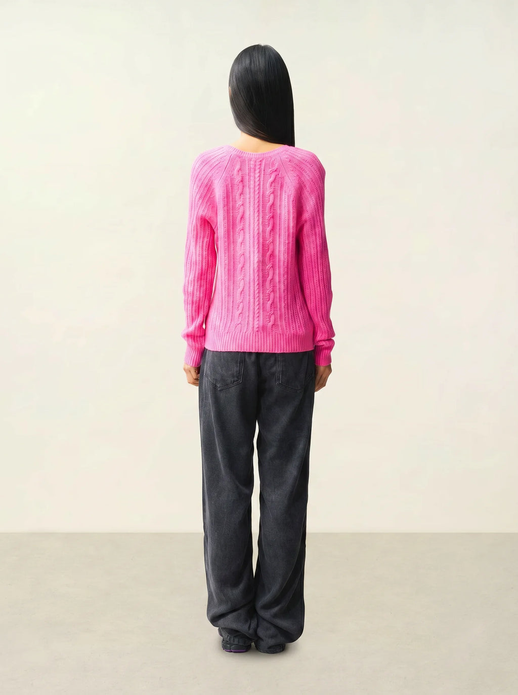INDIRA pullover v-ausschnitt 6-fädig rosa neon