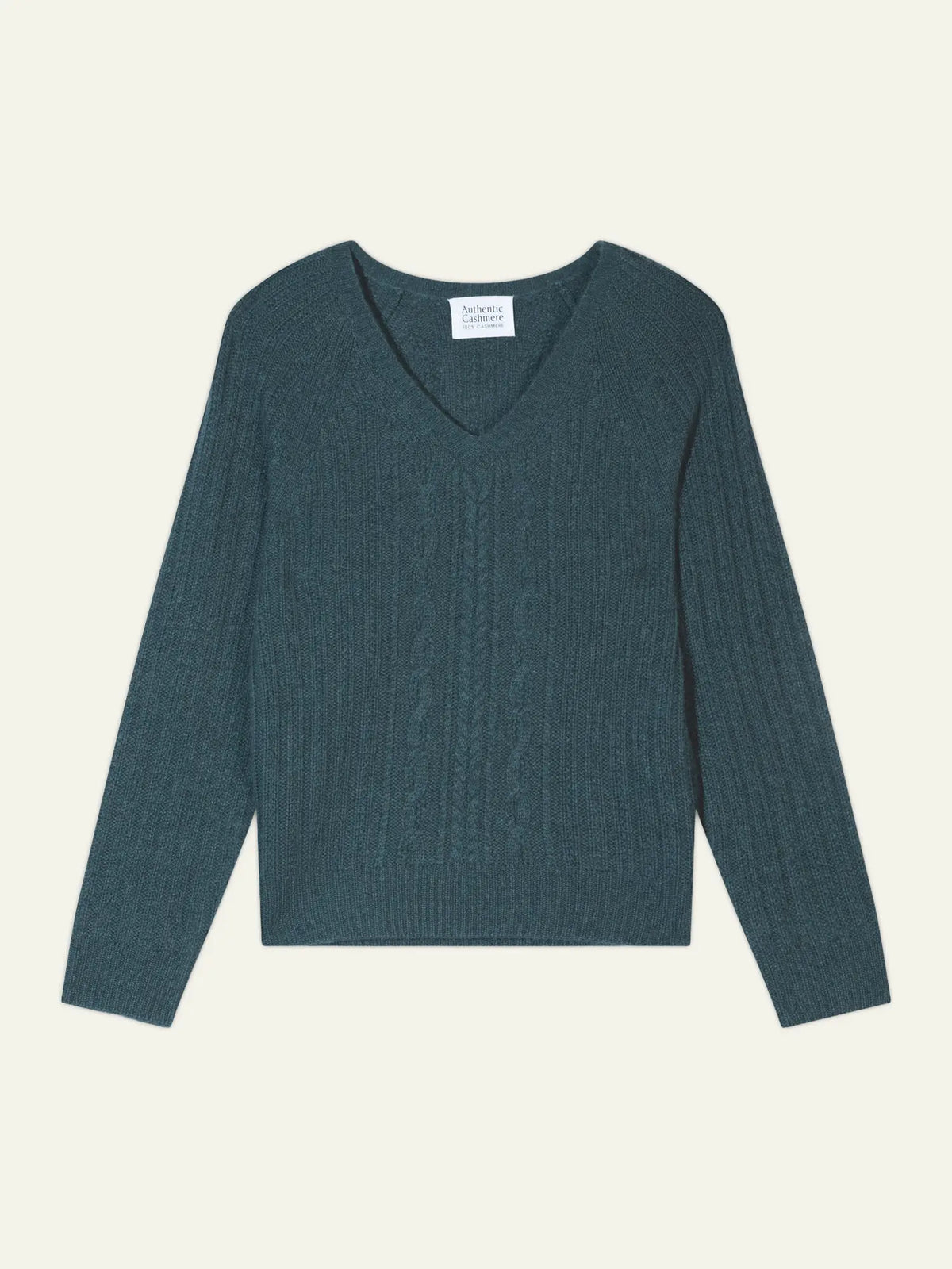 INDIRA Pull Col V 6 Fils Vert Canard Chiné