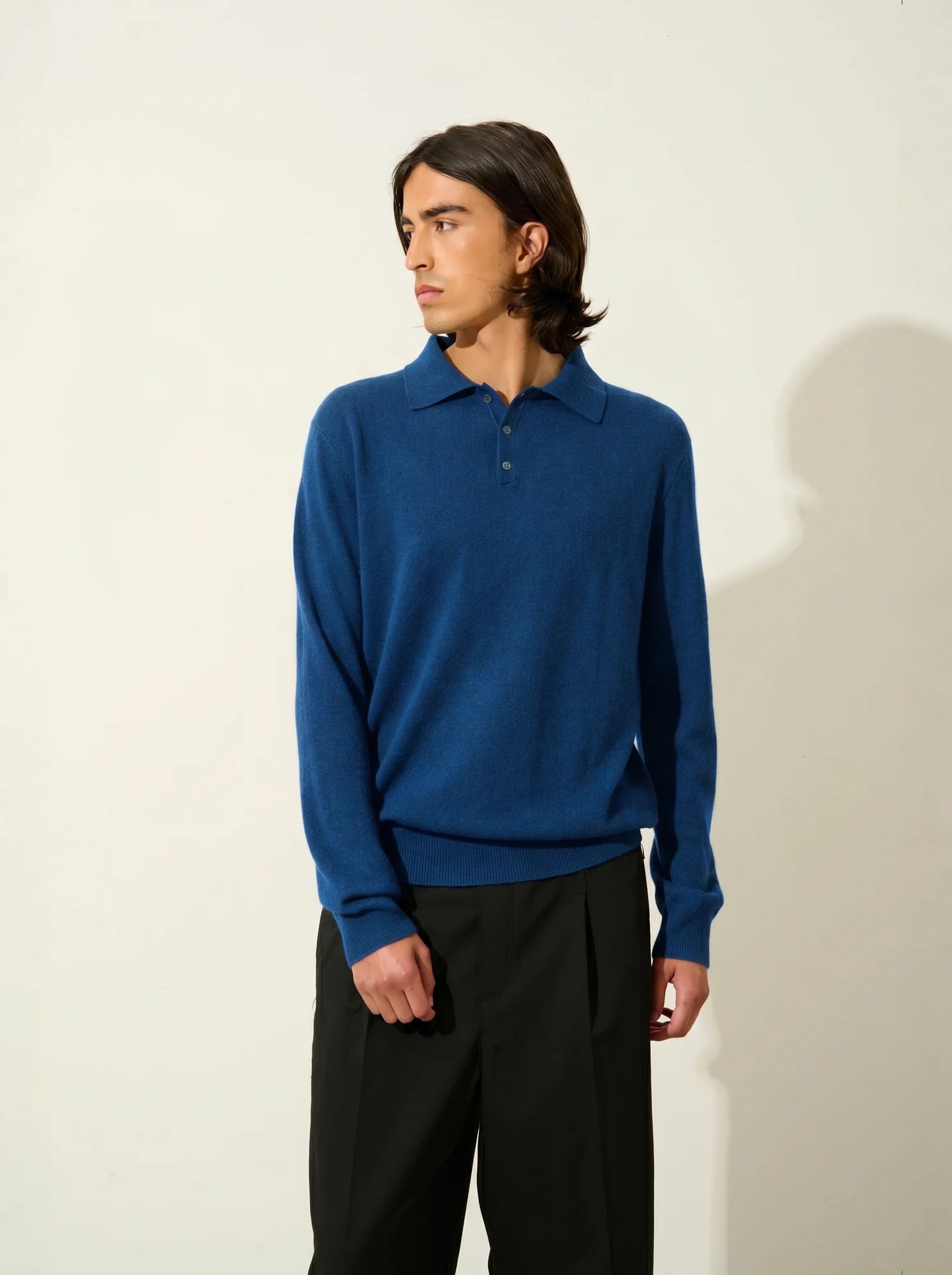 CHARVET poloshirt langarm blau meliert