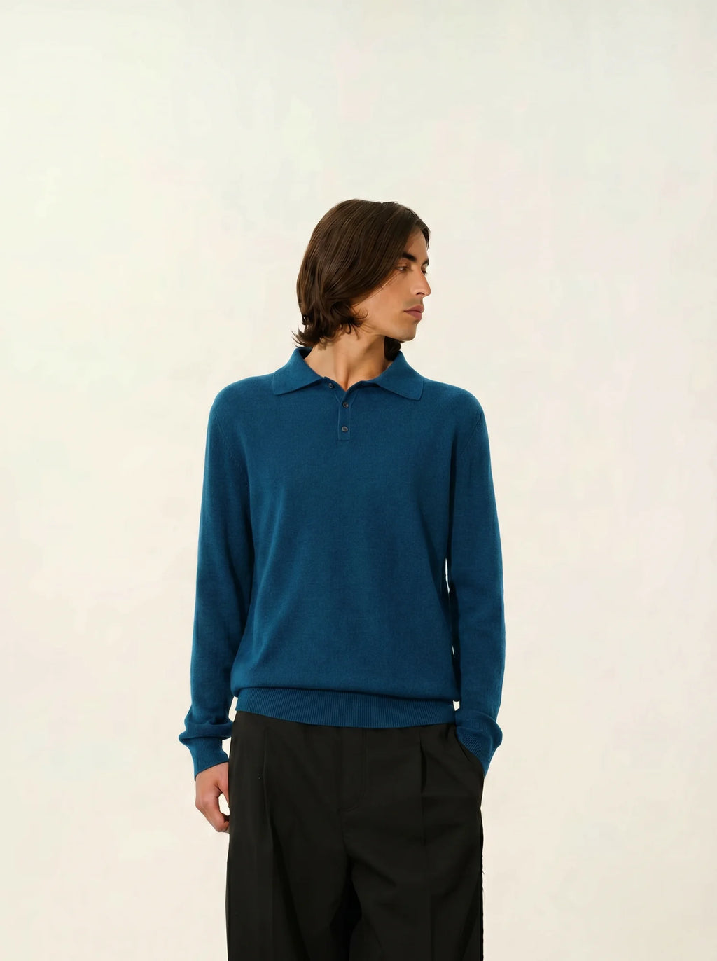 CHARVET poloshirt langarm blau meliert