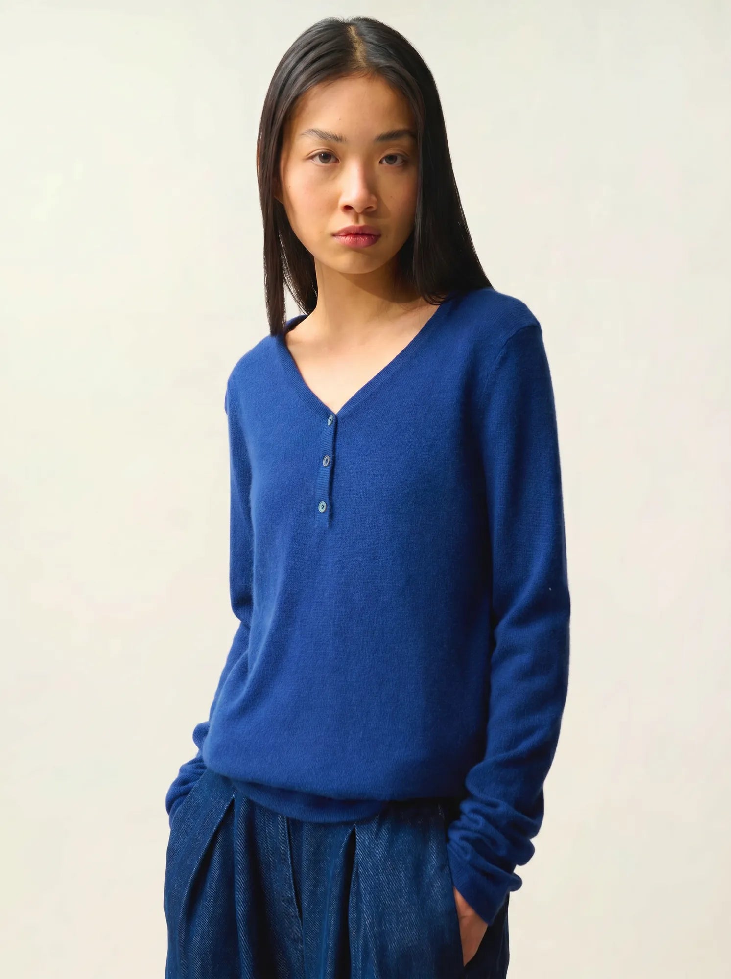 GABLE Pullover V-Ausschnitt geknöpft Mitternachtsblau