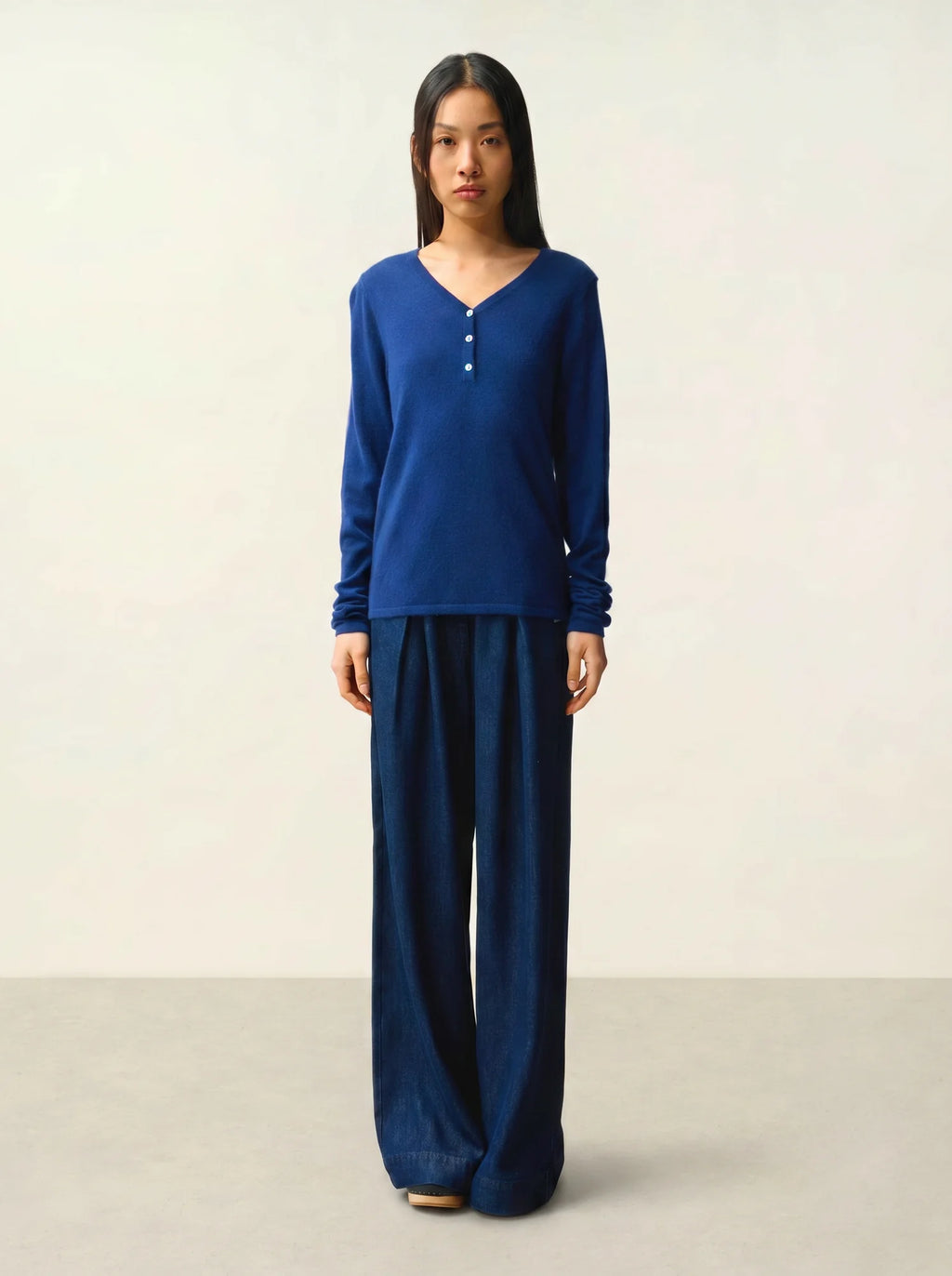 GABLE Pullover V-Ausschnitt geknöpft Mitternachtsblau