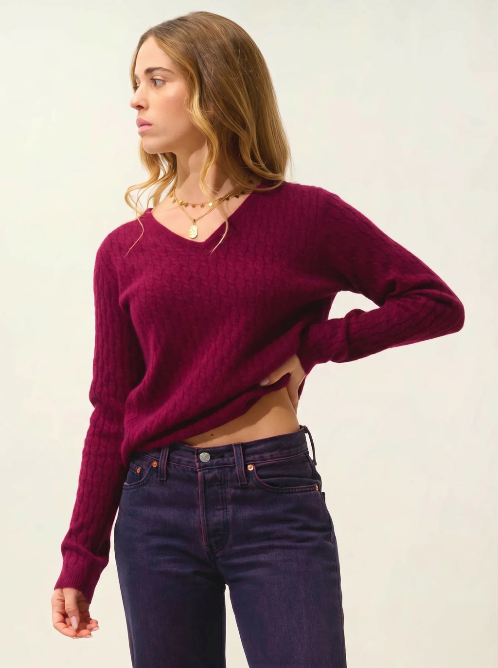 GRASMOOR pullover v-ausschnitt bordeaux