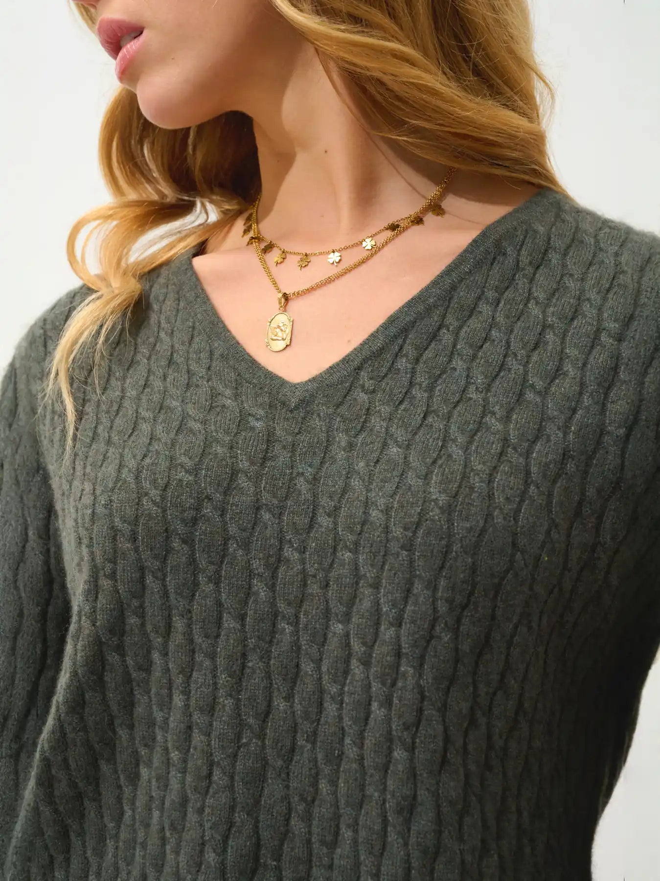 GRASMOOR pullover v-ausschnitt khaki meliert
