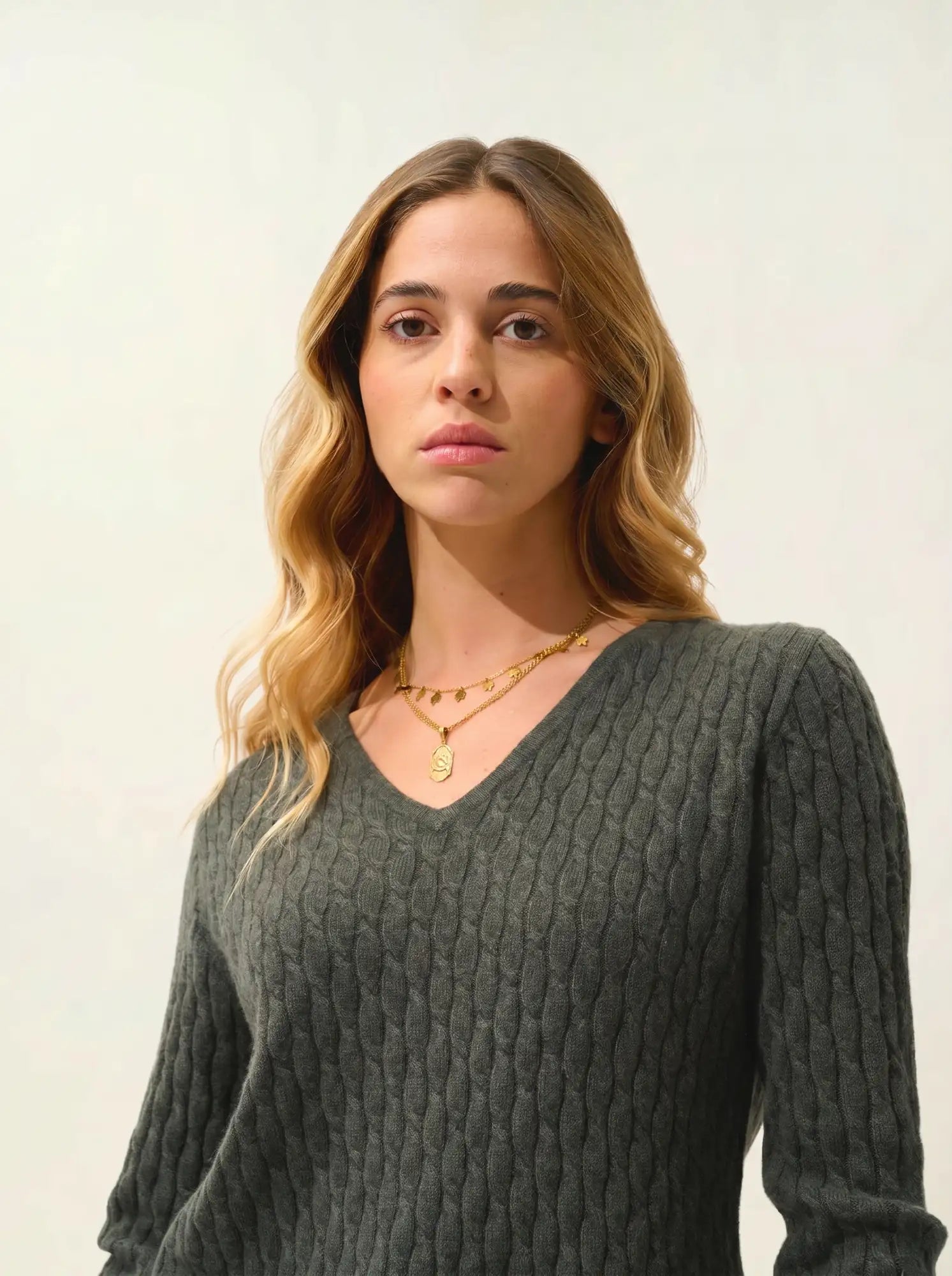 GRASMOOR pullover v-ausschnitt khaki meliert
