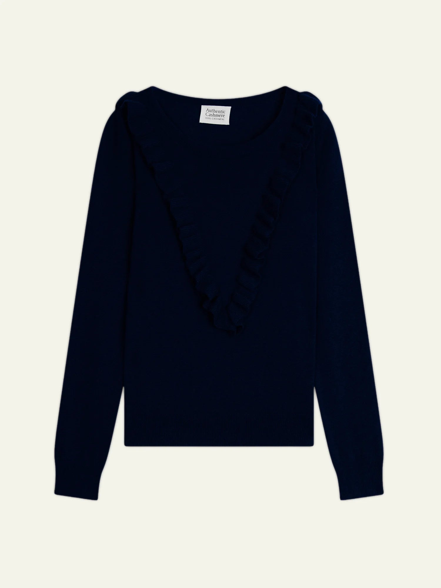 KNOTT sweater crew neck ruffled front navy